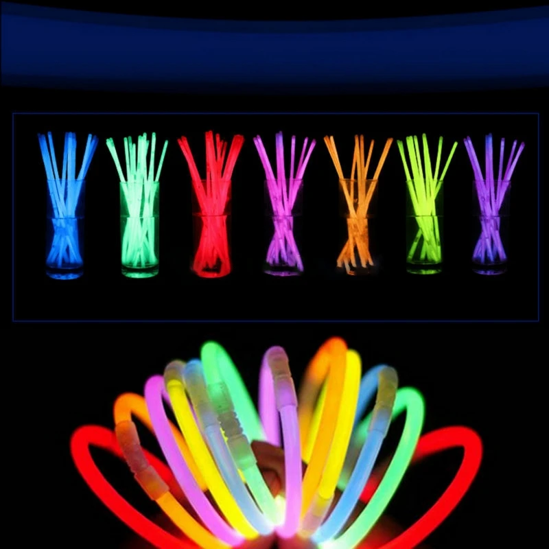 8 ''красочные светящиеся палочки неоновые вечерние флуоресцентные браслеты люминесцентные ожерелье светится в темноте неоновая палочка товары для рождественской вечеринки