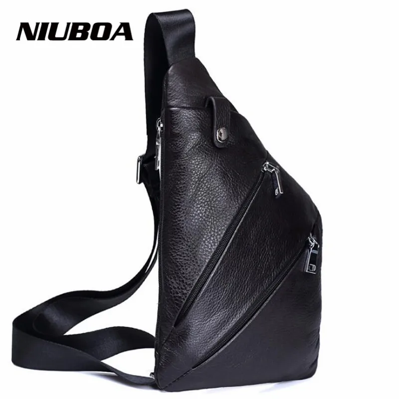

NIUBOA Genuine Leather Chest Bags New Euro Style Soft Leather Men Small Shoulder Bag Mob Pockets Casual Crossbody Messenger Pack