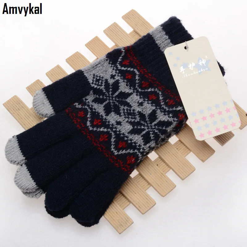 Amvykal трикотажные снежинки перчатки с орнаментом для женщин и мужчин Зимний Теплый Сенсорный экран перчатки для ipad Tablet PC перчатки с сенсорным экраном