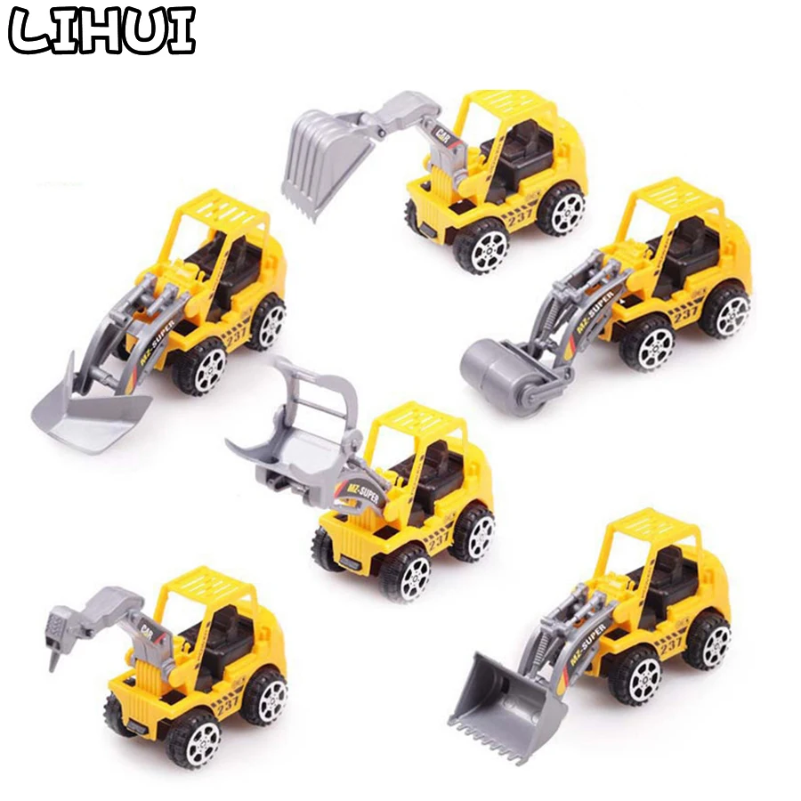 

6 Kinds Engineering Vehicle Model Toys Simulation Plastic Excavators Bulldozers Model Toy for Boy Children Classic Toy Gift