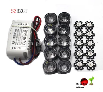 

10X 3W Plant Grow deep red 660nm High Power LED + 10pcs lens + 1pcs 6-10x3w driver