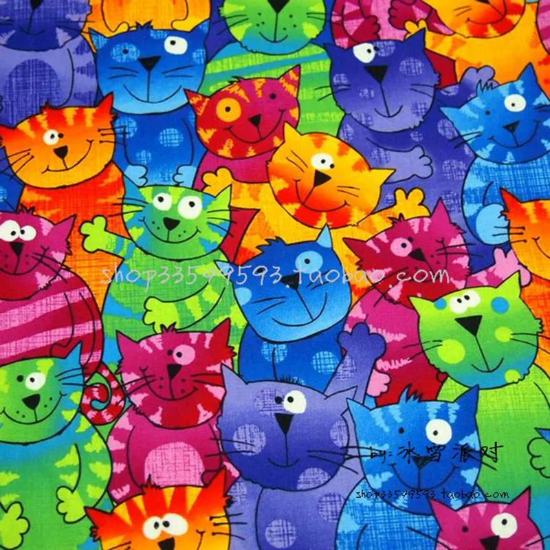 New Width 105cm Beautiful Cat Cotton Fabric Colourful Group Cats