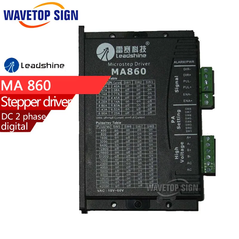 

Leadshine MA860 2 phase microstepping Drive work 24V-80 VDC out1.8A to 7.2A stepper Motor driver