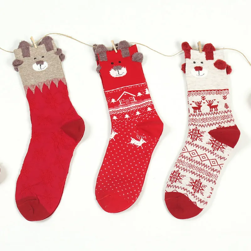 Новинка; милые хлопковые носки с объемным рисунком лося для женщин и девочек; забавные повседневные недорогие рождественские носки; Новинка художественная обувь в винтажном стиле; Цвет Красный; Харадзюку; корейский стиль; Kawaii