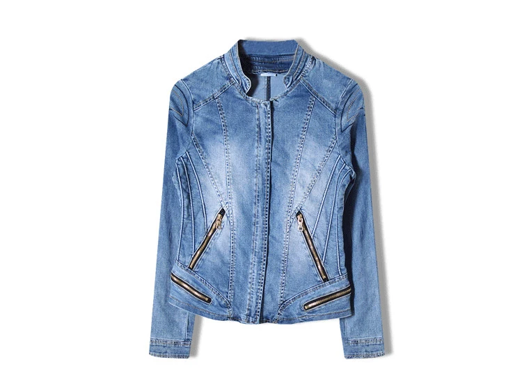 2018 Europe and the United States popular women's baseball jacket stretch denim jacket and more zipper motorcycle models have wild large size (11)