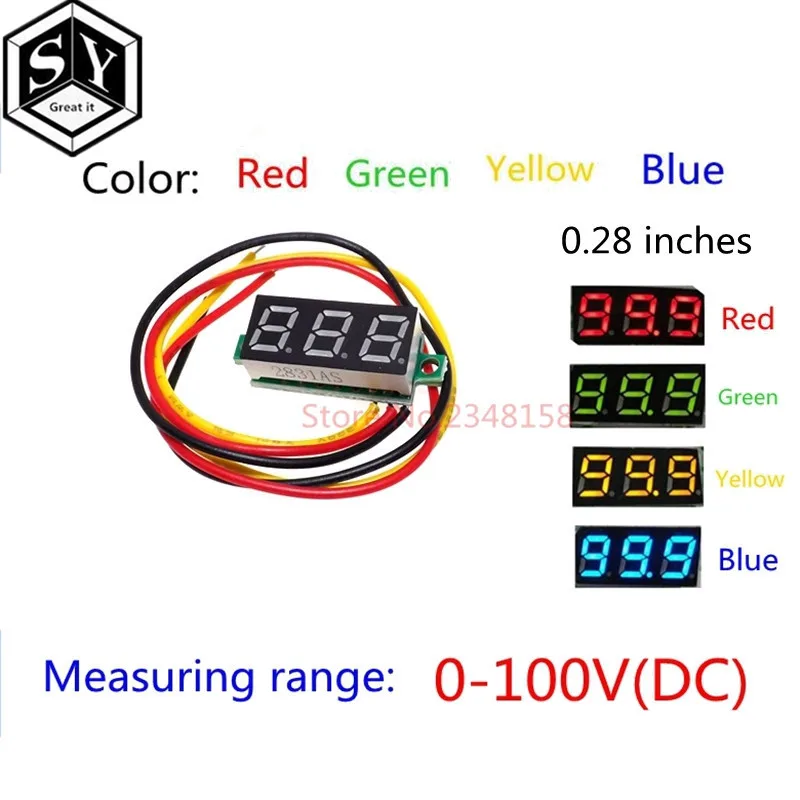 

Three line precision DC digital voltmeter head LED digital voltmeter DC4.5V-30V 0.28 Inch Mini Digital Voltmeter 0-100V