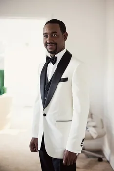 

Shawl Lapel White Suits 2017 Handsome Mens Dinner Party Prom Tuxedos Groomsmen Wedding Blazer Suits (Jacket+Pants+Vest+Tie)