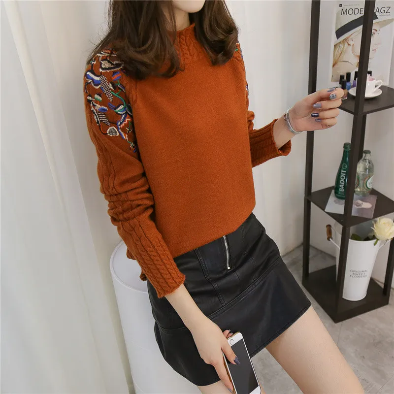 Autumn Winter Turtleneck Sweater Women Knit 2018 New Knitting Embroidery Sweaters Female Loose Warm befree Pullover Winter NO632 Autumn Winter Turtleneck Sweater Women Knit 2018 New Knitting Embroidery Sweaters Female Loose Warm befree Pullover Winter NO632