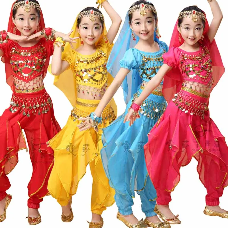 4 шт. блестками Обувь для девочек танец живота костюм Болливуд индийский Танцы платье Танцы для Обувь для девочек Костюмы для бальных