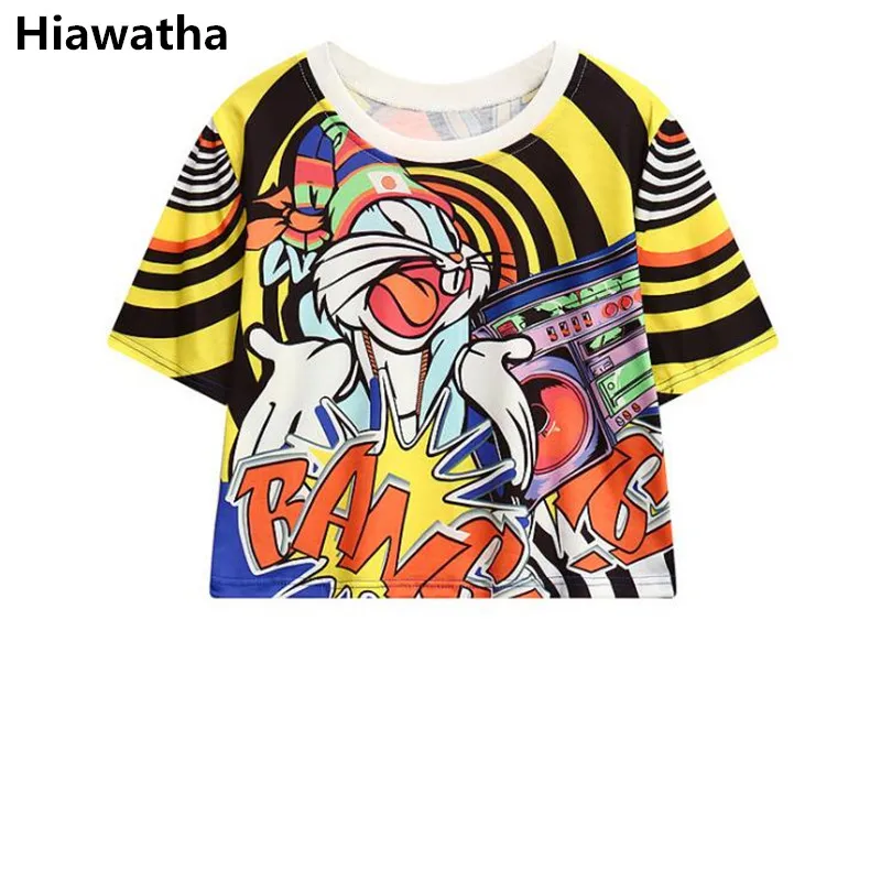 

Hiawatha Women Crop Tops Harajuku Style Rabbit Digital Printed T Shirt Girl Cute Cartoon Short Sleeve Summer T-Shirts T3355