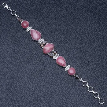 

Natural Rhodochrosite and Smoky Quartz 925 Sterling Silver Bracelet 6-7 1/4" P2130