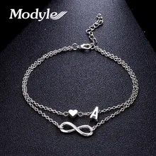 Modyle Vintage tobillera plateada Mujer letra corazón bohemio cheville colgante bohemio joyería Infinity tobillos pulseras para mujer