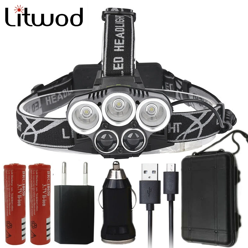 

Litwod Rechargeable LED headlamp 10000 Lumens headlight XML T6 Q5 LED Head Lamp Flashlight Torch Fishing Lanterna