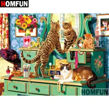 HOMFUN Алмазная картина "кошачье зеркало" Вышивка крестом на заказ фото алмаз, вышивка квадратными круглыми настенный Декор для дома A07470