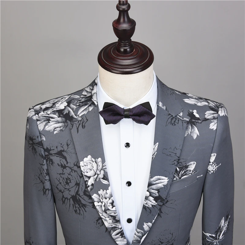 NA50 мужской цветочный свадебный костюм для жениха, стиль, костюм для выпускного вечера, на заказ, мужские костюмы, приталенный серый костюм, 3D цветы, смокинги