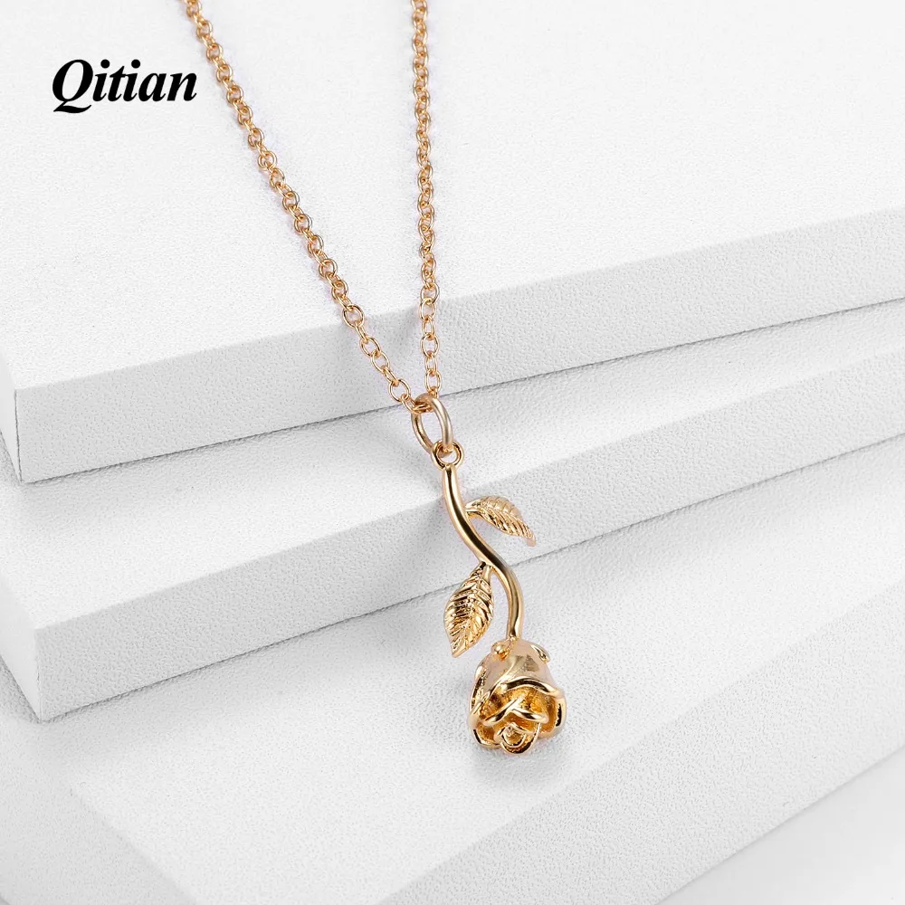 Rose Flower Necklace Gold Rose Silver 