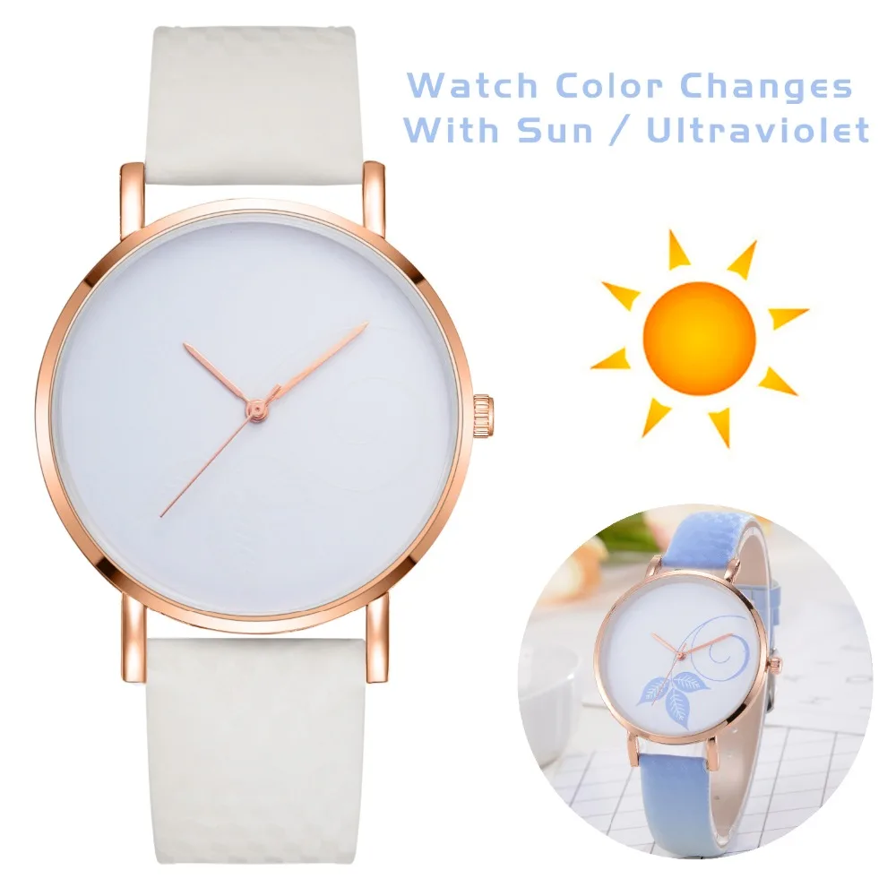 

New Fashion Simple Style Temperature Change Color Women Watch Sun UV Color Change Women Quartz Wristwatches Relogio Feminino