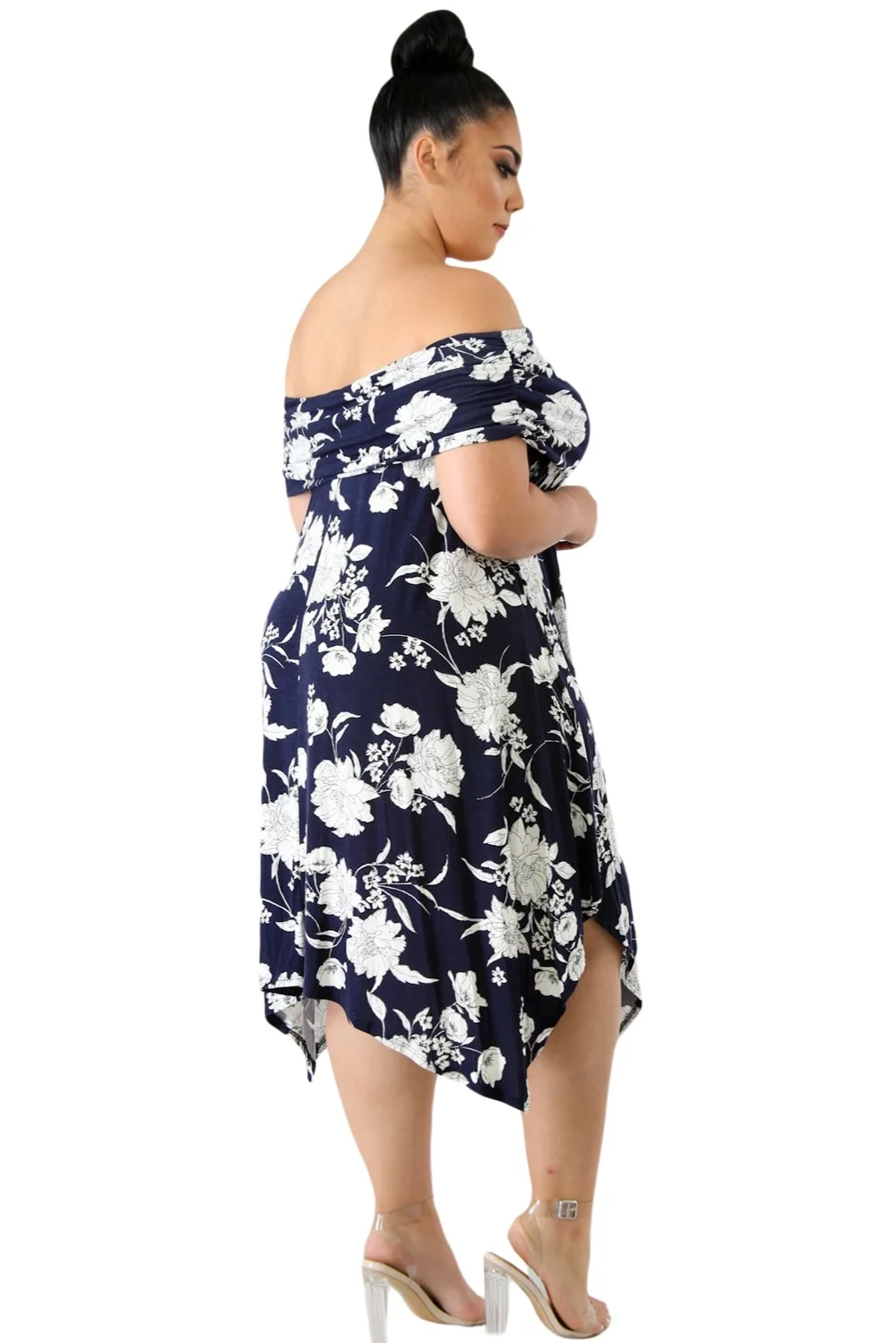Navy-Floral-Print-Off-Shoulder-Curvy-Dress-LC610120-5-2