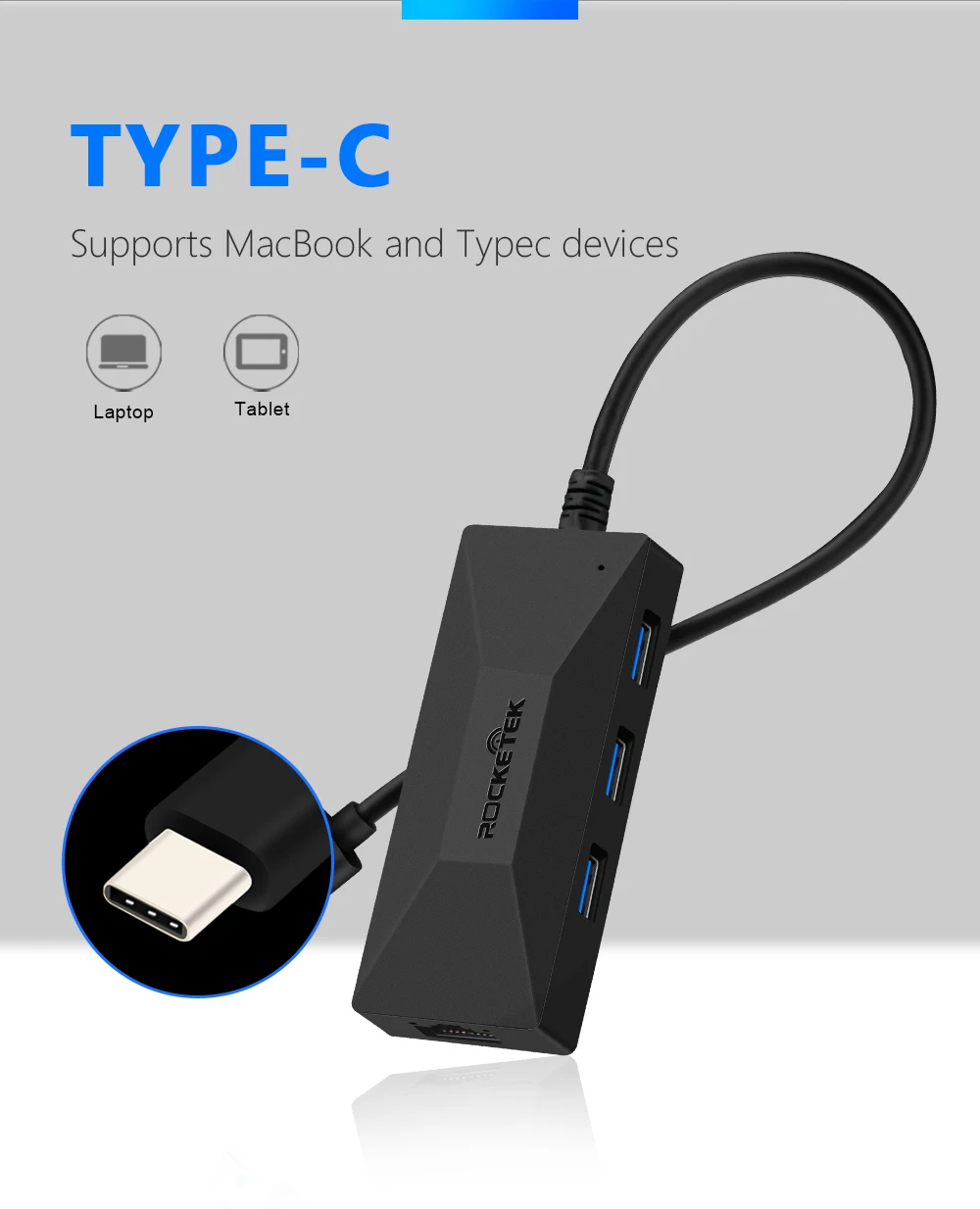 Rocketek type-C USB type c гигабитный Ethernet адаптер 1000 Мбит/с концентратор 3,0 Lan Проводная сетевая карта Rj45 порт USB разветвитель для компьютера