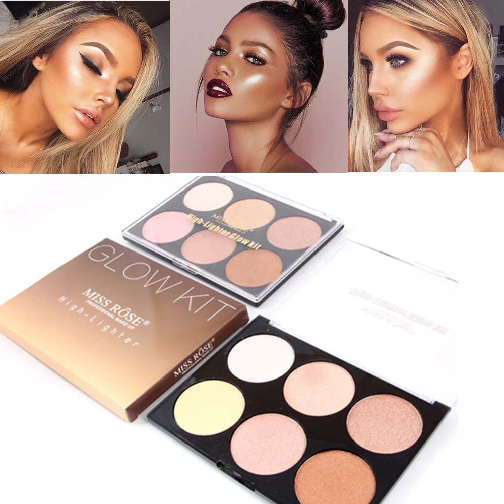 

Miss Rose Brand Makeup Pressed Powder 6 Colors Bronzer and Highlighter Contour Palette Glow kit Drop Shipping