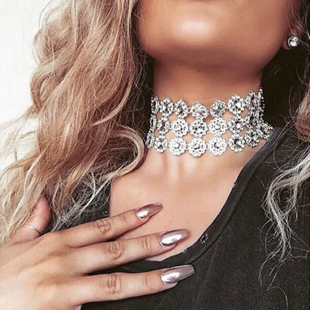 High Quality Fashion Women Lady Rhinestone Crystal Multi layer Collar