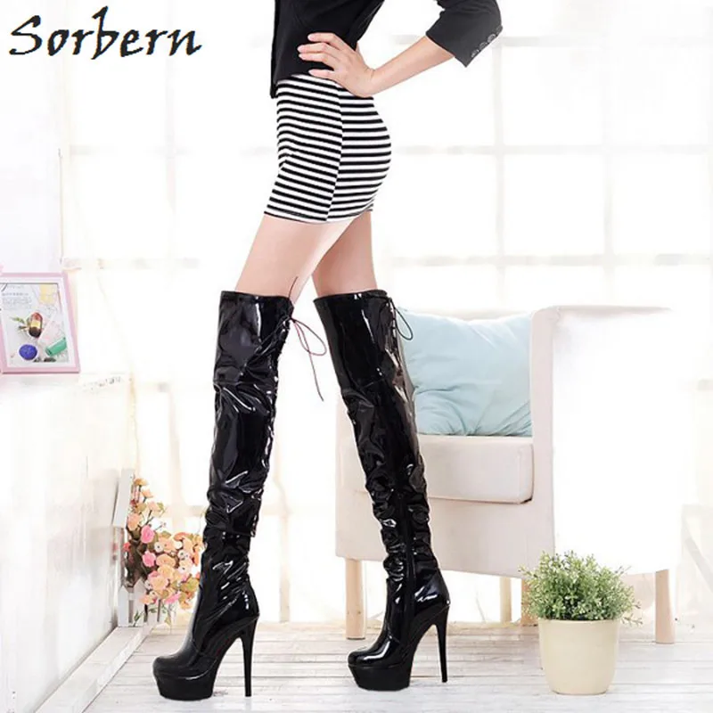Women Stretch Suede Leather Thigh High Black Leggings Boots 60cm Long 