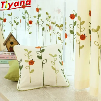 

Green/Yellow Leaves Embroidered Yarn Curtains for Living Room Cartoon Insect Curtains for Kid's Room Grass Curtain X-WP121#30