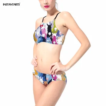 

INSTANTARTS Colorful Horses Print Women Bikini Sets Bandage Swimsuit Brazilian Swimwear Push Up Bathing Suit Summer Beach Wear