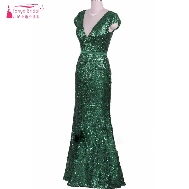 Dark Green Sequin Long Prom Dress