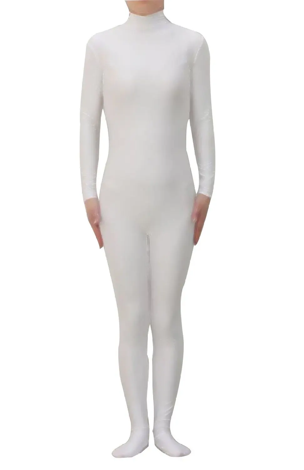 Белый сексуальный унисекс кожа спандекс Zentai Облегающий комбинезон для танцев