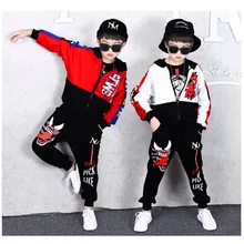 Спортивный костюм из 2 предметов для мальчиков, Детский костюм, хлопковая куртка с капюшоном+ штаны-шаровары, танцевальный костюм для мальчиков 6, 8, 10, 12, 13, 14 лет