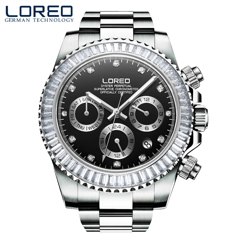 

LOREO Brand Sport luminous calendar 50m water resistant Luxury Stainless Steel Mechanical Wristwatch Mens Fashion Luxury Watch