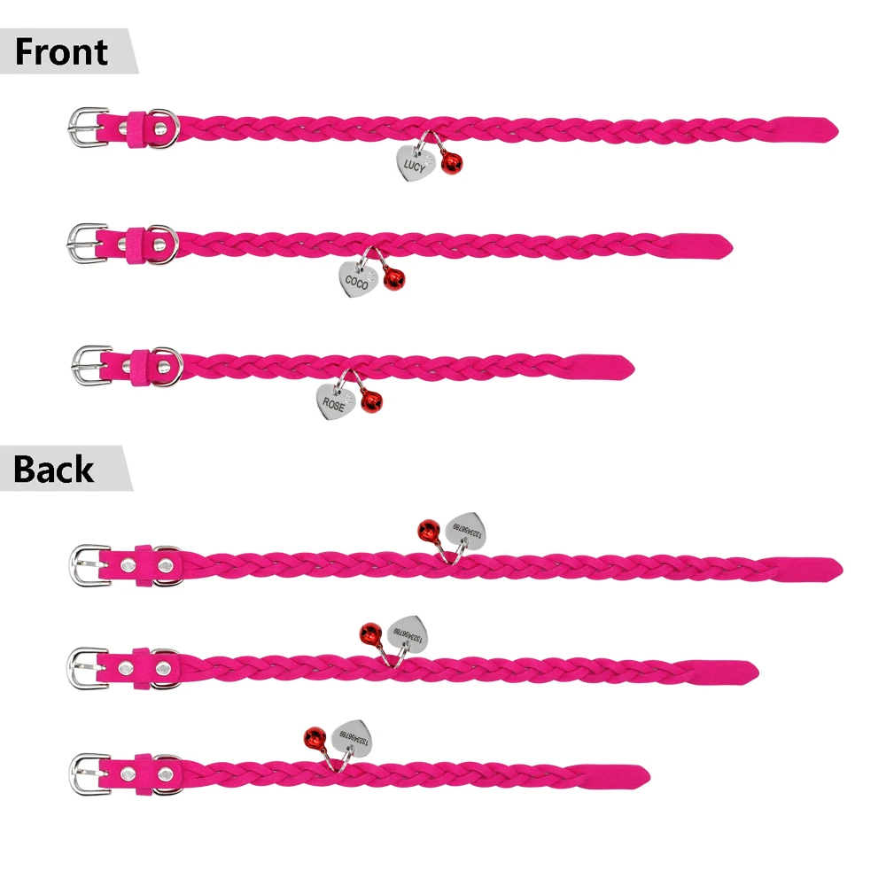 Изготовленный На Заказ ошейник для собаки, кошки, замшевый, кожаный, персонализированный ошейник для щенка, котенка, плетеный ошейник с колокольчиком, гравировка, идентификационная бирка, именная табличка, подарок
