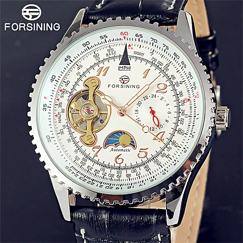 

Forsining Men Automatic Mechanical Watches Skeleton Male Moon Phase Leather Sports Watch 24 Hours Clocks Relogio Masculino 2018