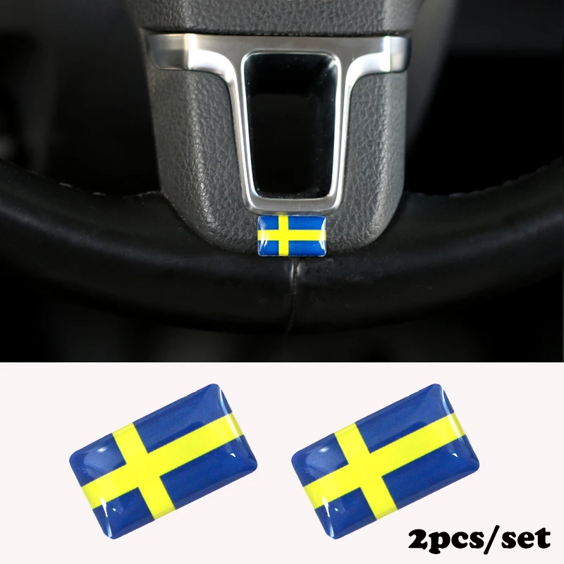 

2pcs/set Steering wheel 3D Epoxy Car fit for Volvo V40 V60 S60L Shield Flag Car Sticker Sweden National Emblem