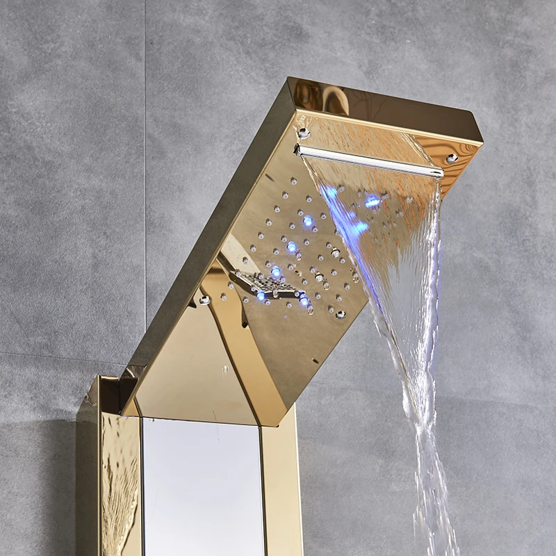 Роскошный душ для ванной кран Душ со светодиодом панель Вращательный массаж струй температурный дисплей душевой кран смеситель для душа