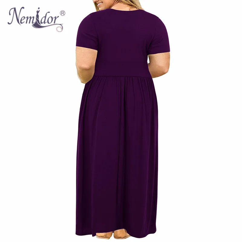 Nemidor Women's Short Sleeve V-Neck Wrap Waist Plus Size Casual Maxi Dress with Pocket (6)