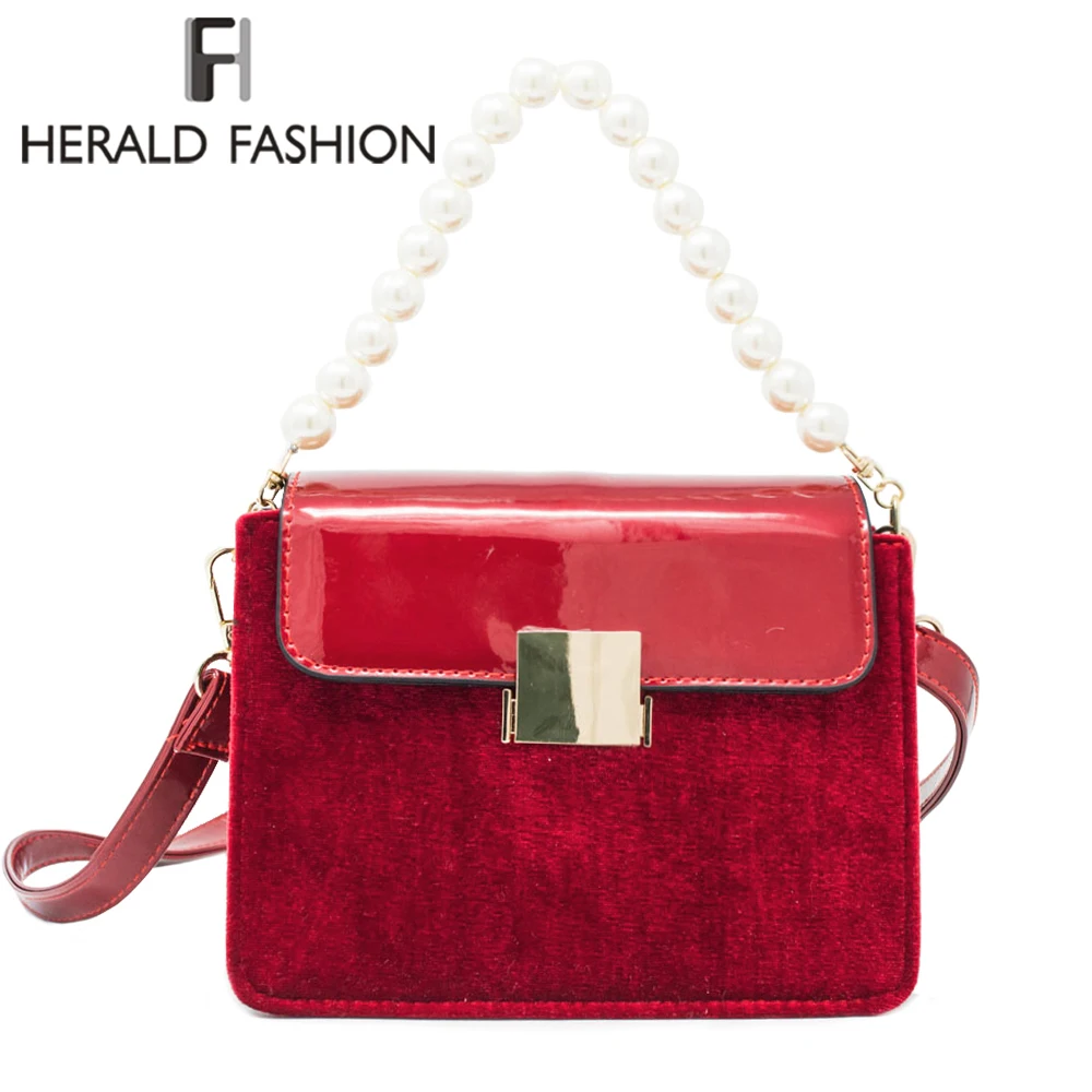 

Herald Fashion Quality Women Leather Handbag Vintage Women's Pearl handle Flap Female Shoulder Bags Causal Lady's Crossbody Bag