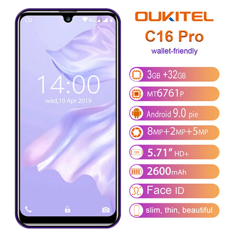 Смартфон OUKITEL C16 Pro 5 71 дюймов Android 9 0 19:9 MT6761P 3 ГБ 32 ГБ|Смартфоны| |