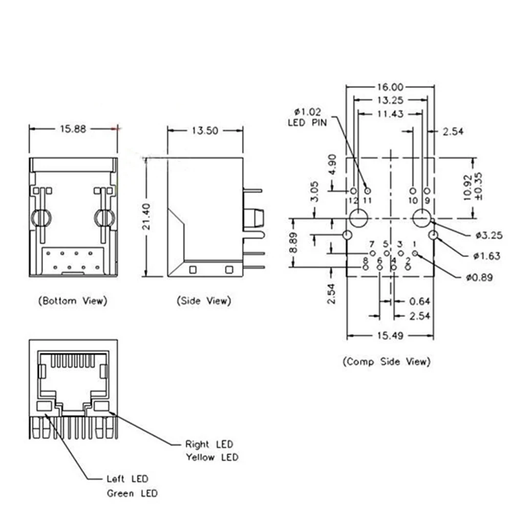 5 шт. HR911105A Однопортовый разъем RJ45 с магнитным модулем светодиодный|port rj45|porte ledport