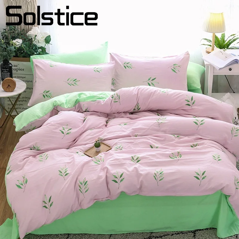 

Solstice Home Textile King Queen Single Linens Girl Kid Teen Woman Bedding Sets Soft Pink Green Duvet Cover Pillowcase Bed Sheet