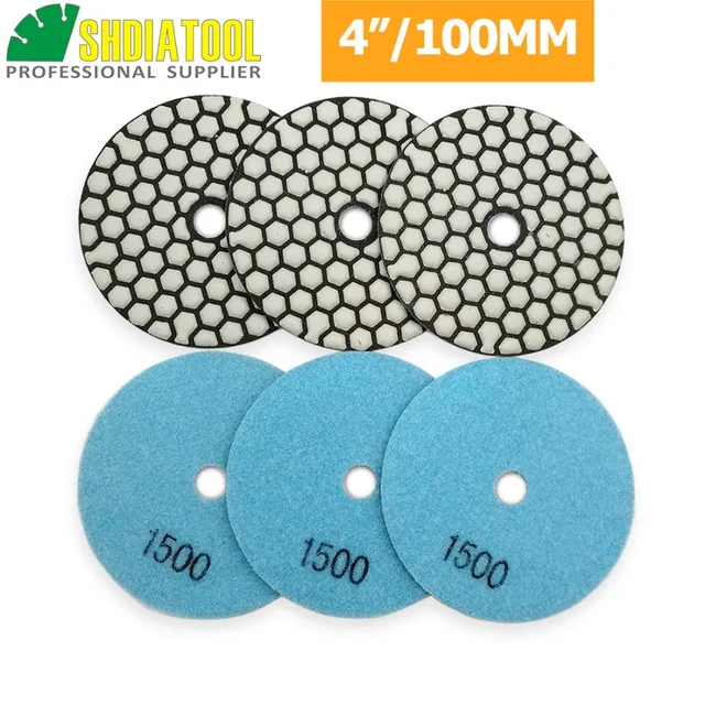 DIATOOL 6 unids 4 "/100mm Grit 1500 Almohadilla de Pulido En Seco Para El Granito de Mármol De Cerámica, Disco de Lijado de diamante Para La Piedra Sin Agua 1