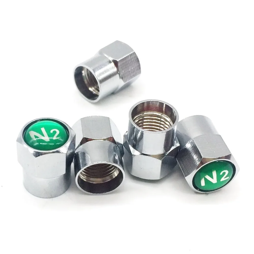 

5 pcs/Set Hexagon Chrome Plated Brass Tire Valve Stem Caps N2 Nitrogen Sign Logo on The Top Wheel Valve Stem Dust Cap