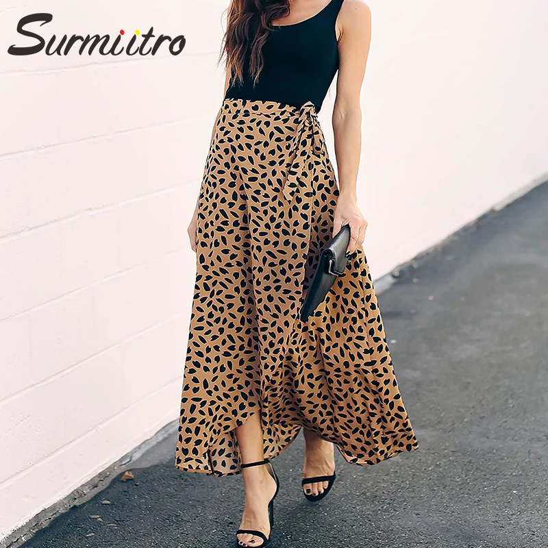 Surmiitro Longue Jupe Portefeuille A Pois Pour Femmes Maxi Mode Blanc Noir Fendue Taille Haute Jupe Portefeuille Esthetique Ete 2021 Aliexpress