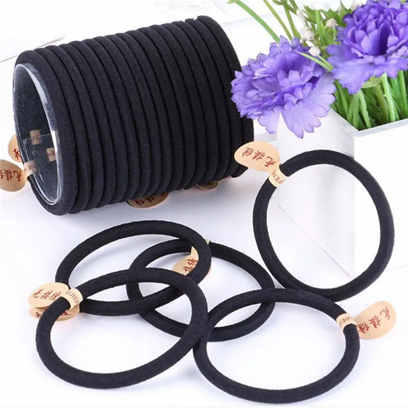 

10pcs Women Rope Elastic Hair Ties 4mm Thick Hairbands Hair Band Black Color