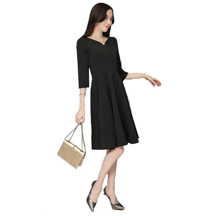Women Black Dress V-Collar Elegant Dresses Evening Party Clothes Half Sleeve Sexy A Style Dress Women 2018 New AS154 (1)
