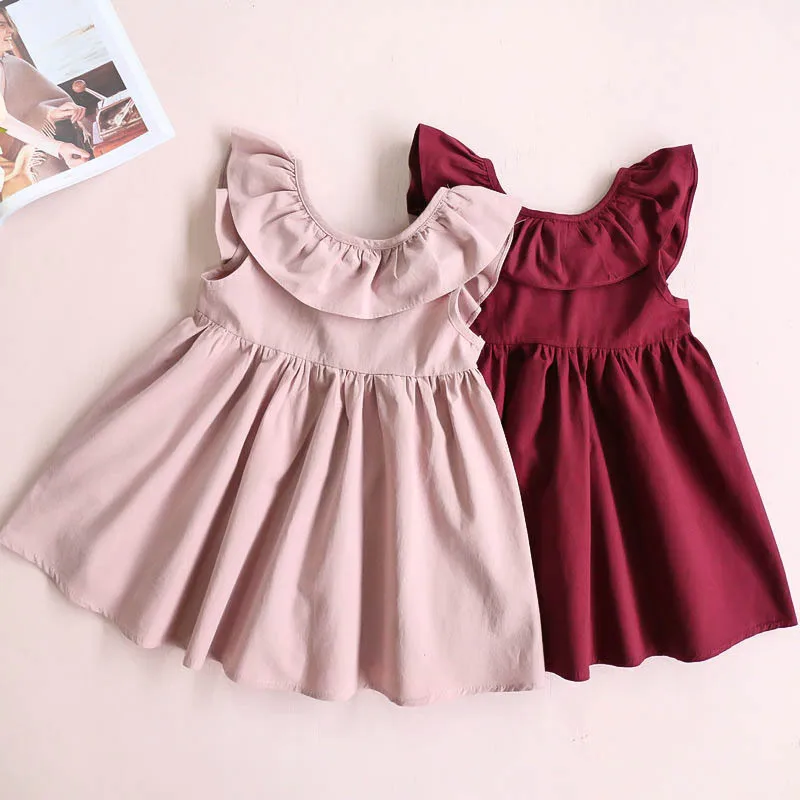 

Abrache Baby Girls Dress 2019 Summer New Toddler Infant Solid color Ribbons Pleated Dresses Cotton Clothing For 1-3 Years Baby