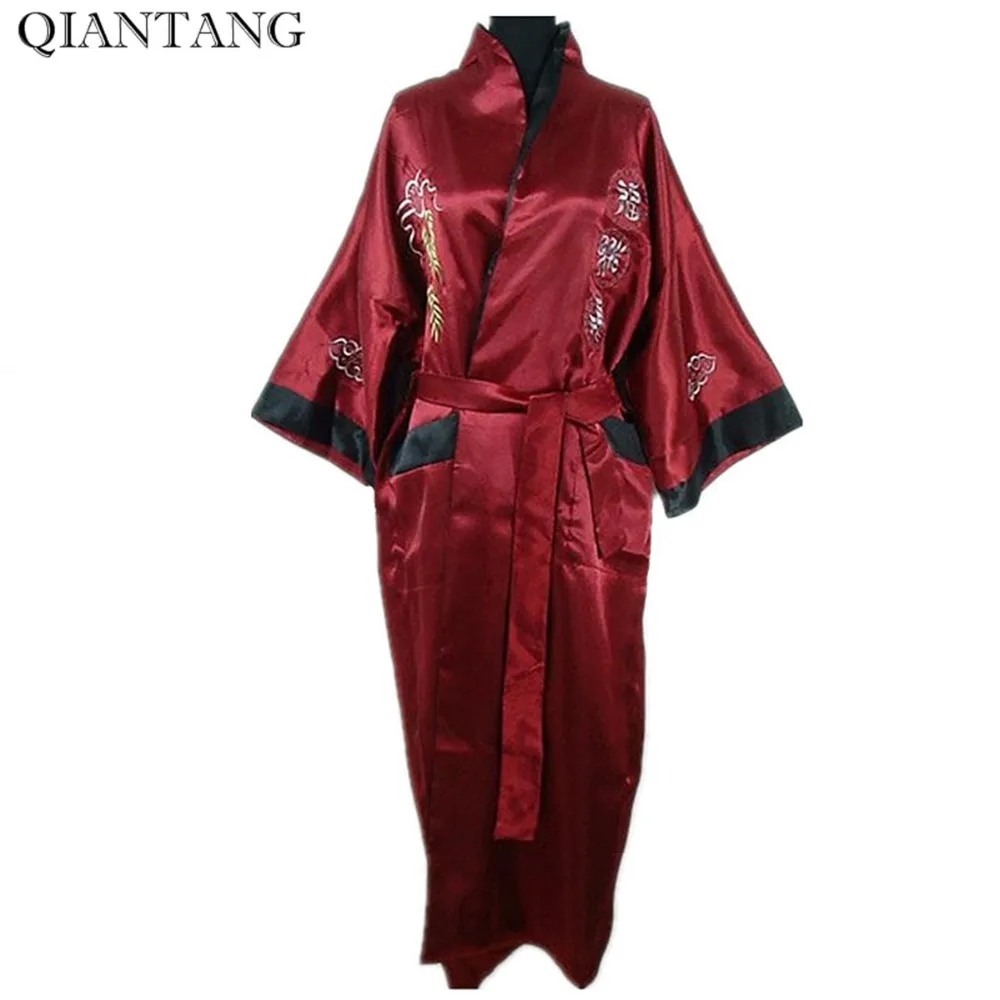 Burgundy-Black-Reversible-Robe-Hombre-Pijama-Chinese-Men-s-Satin-Silk ...