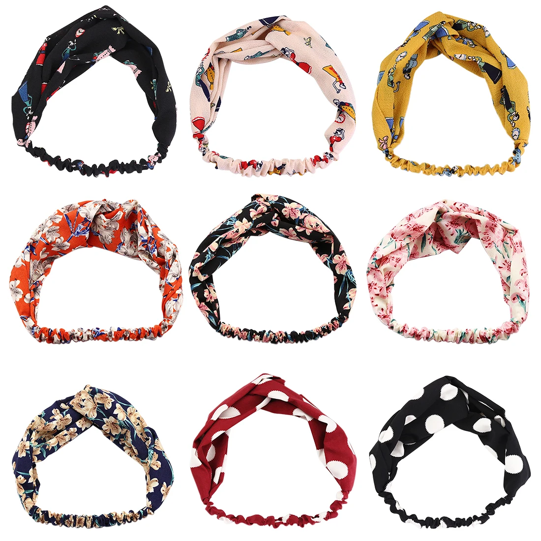 Turban Hair Accessories Women And Girls Printed And Dot Headband Rope Elastic Hair Bands Hair Gum Clip Women Female