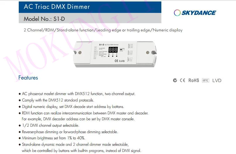 2CH* 1A AC фазовый диммер DMX S1-D SCR DMX512 декодер S1-D декодер инженерный декодер Передняя и задняя отделка затемнение